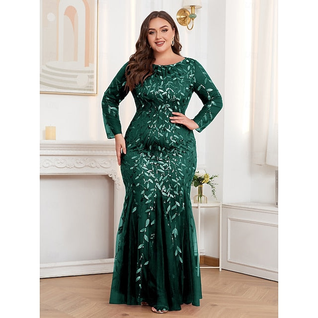 Mermaid Trumpet Floor Length Evening Gown Sparkle Plus Size
