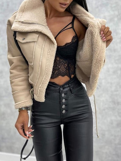 Warm Comfortable Leather Buttons Faux Pocket Women's Jacket