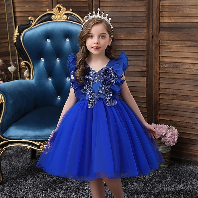 Party Color Sequin Flower Girls' Dress Kids Solid