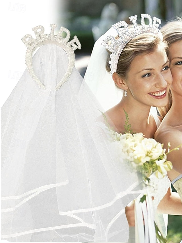 'BRIDE' with Headband Veil – Pearl-Embellished