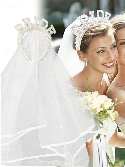 'BRIDE' with Headband Veil – Pearl-Embellished