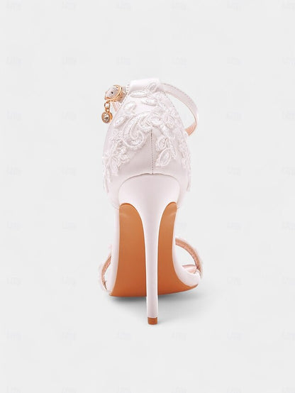 with Stiletto Heels Ankle White Strap Lace Wedding Women's