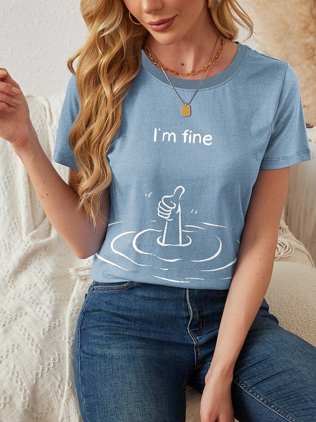 Women's T Shirt Print Letter Casual Short Sleeve Round Neck