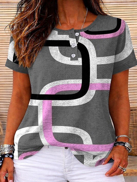 Women's Textured Knit Tops T Shirt Color Block Graphic