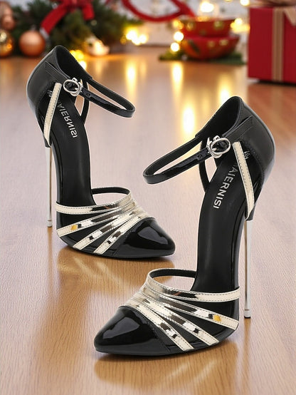 Patent Leather - Stiletto Black Women's Heels Red and