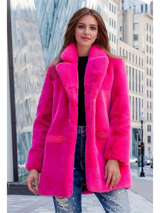 Faux Fur Pocket Women's Comfortable Warm Knitting Coat