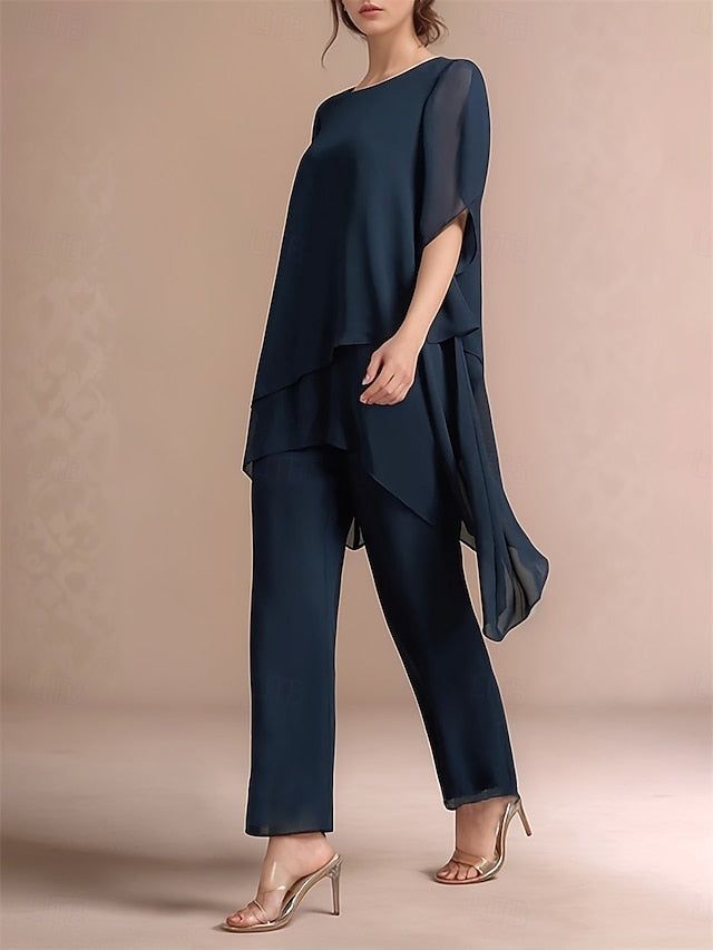 Classic of Neck the 2 Pantsuit Piece Bride Crew Dress Mother