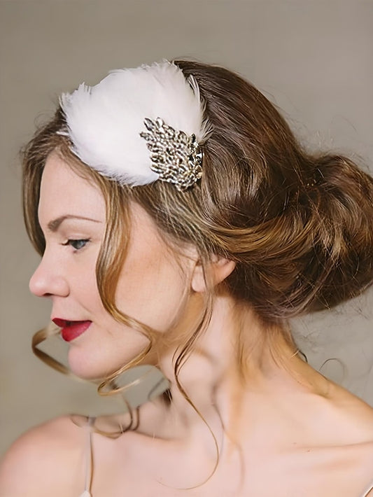Crystal Hair Vintage Women's Clip - White Feather