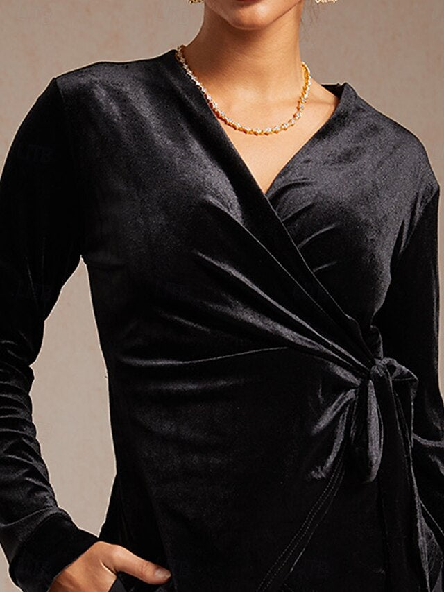 Women's Velvet Wrap Tops Dressy Tops Tie Front Solid Color