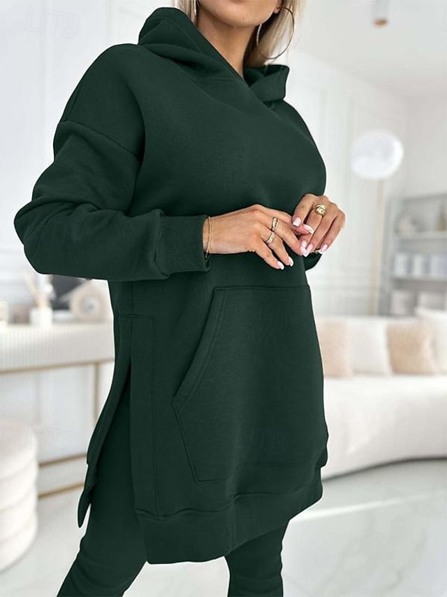 Women's Hoodie Pants Sets Bolero Long Sleeve Hooded Plain