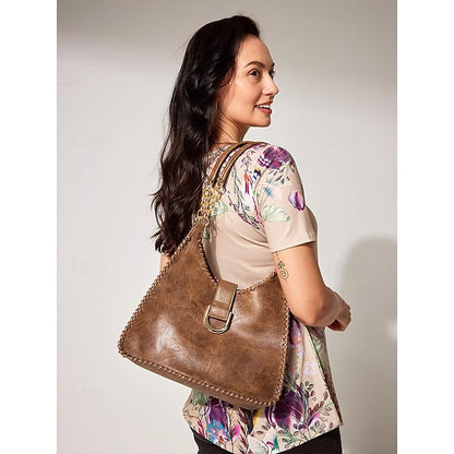 Hobo Bag with Chain – Leather Strap Vintage Women's Large