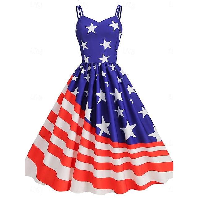 Women's Patriotic  Mini Dress A Line Dress Slip Dress Off