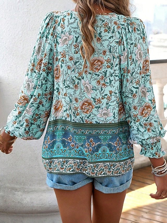 Women's Shirt Boho Shirt Summer Tops Print Flower Daily