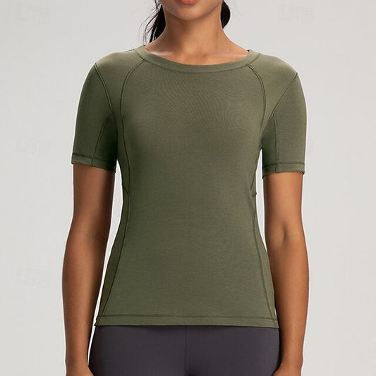 Women's Yoga T-shirt Workout Tops Round Neckline Breathable