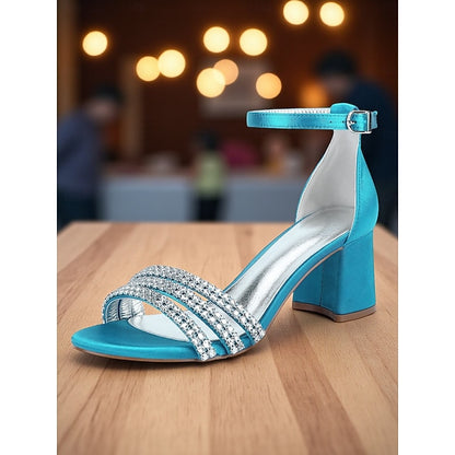 Purple Block with Sandals Rhinestone Heel Women's Satin