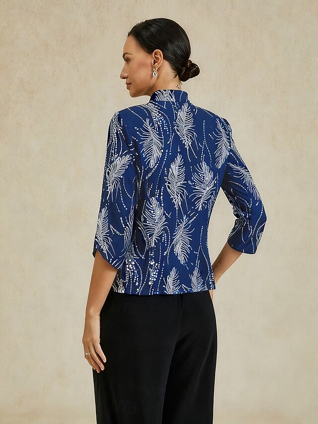 Women's Dressy Tops Elegant High Neck Blue Spring Fall