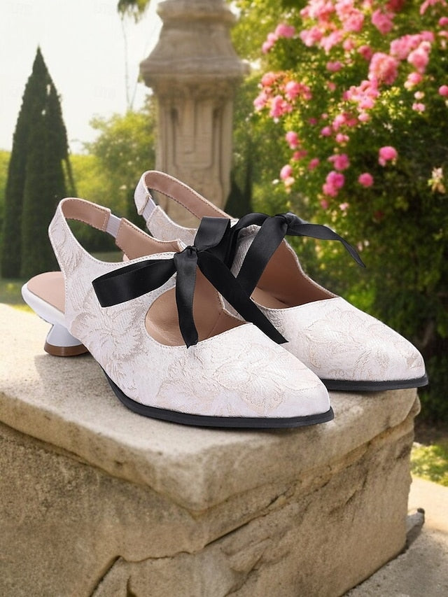 Slingback - Lace with Vintage Bow Elegant Women's Heels