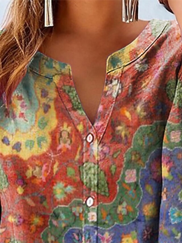 Women's Shirt Buttons Print Floral Graphic Bohemia Vacation