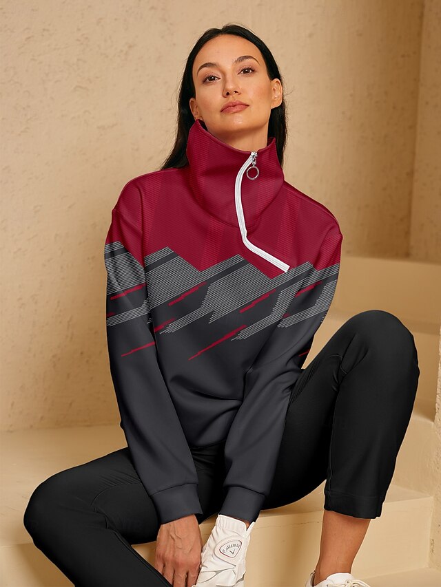 Women's Golf Pullover Sweatshirt Red Long Sleeve Top Ladies
