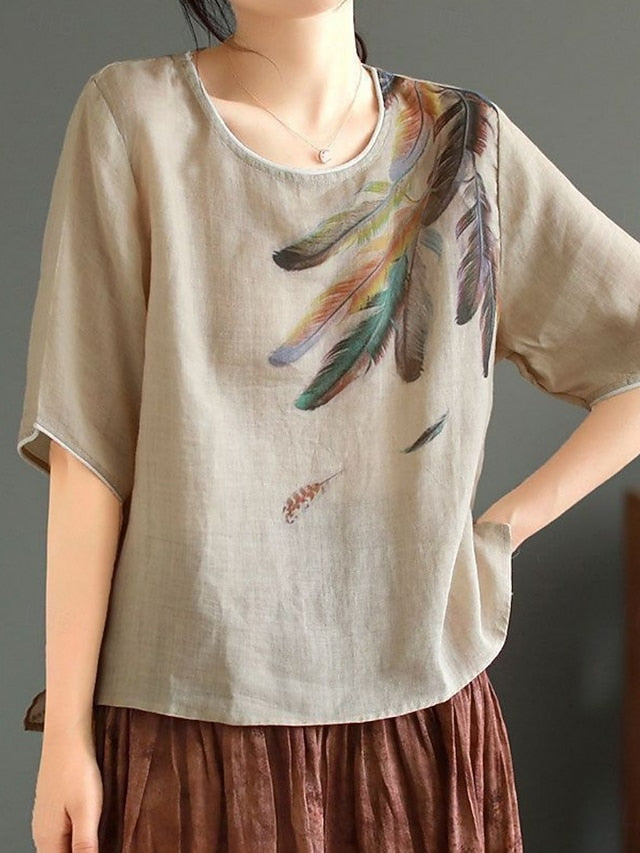 Women's Shirt Cotton Linen Shirts Blouse Faux Cotton Linen