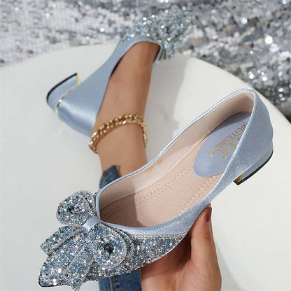 Bow Glitter with Flats - Women's Detail Rhinestone Elegant