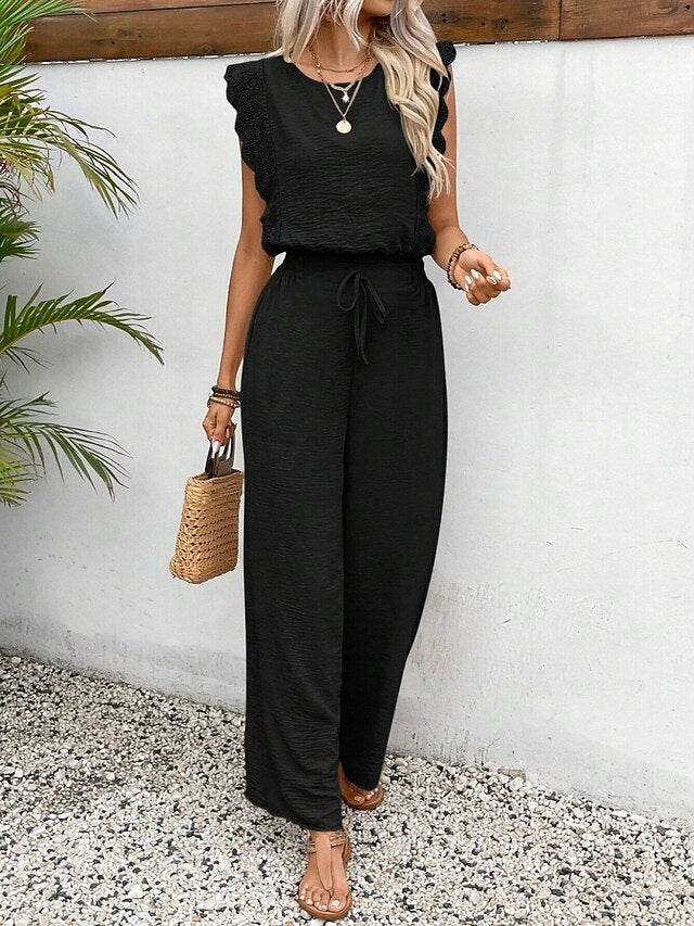 Women's Pants Sets Bolero Top Sleeveless Round Neck Plain