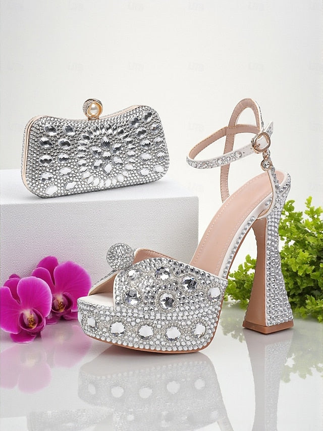 with Women's Rhinestone Platform Matching Sandals High Heel