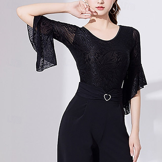 Latin Dance Top Lace Printing Pure Color Women's