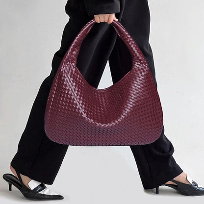 Chic Burgundy Hobo Woven Leather – Bag Women's Faux
