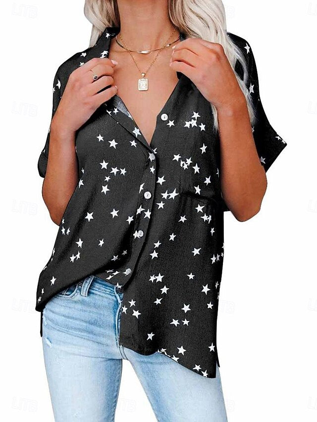 Women's Blouse Buttons Print Star Elegant Vacation Stylish