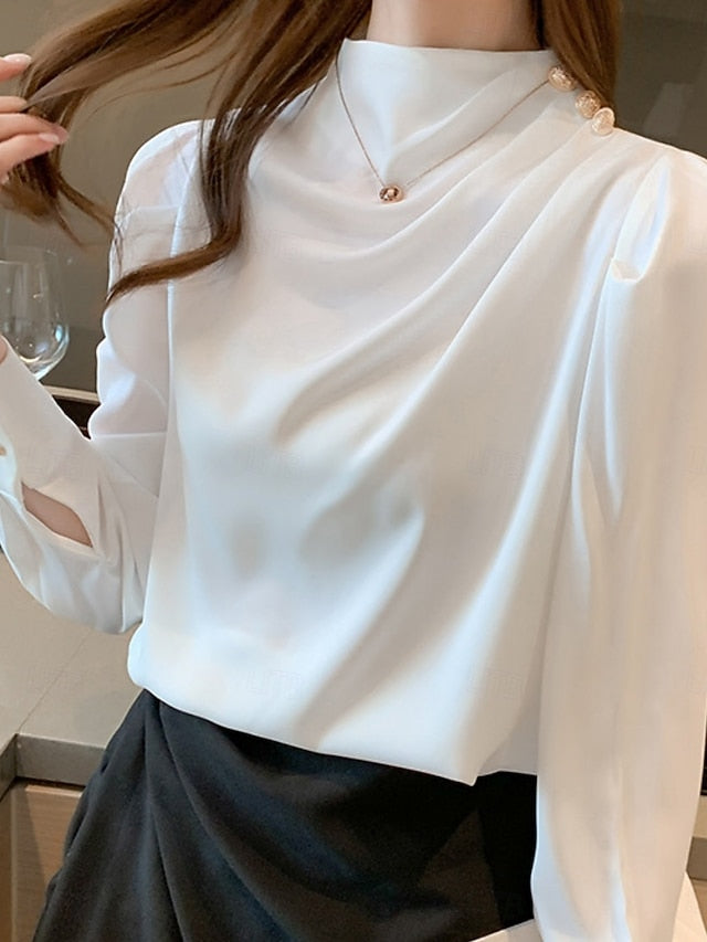 Women's Shirt Elegant Dressy Satin Top Buttons Solid Color