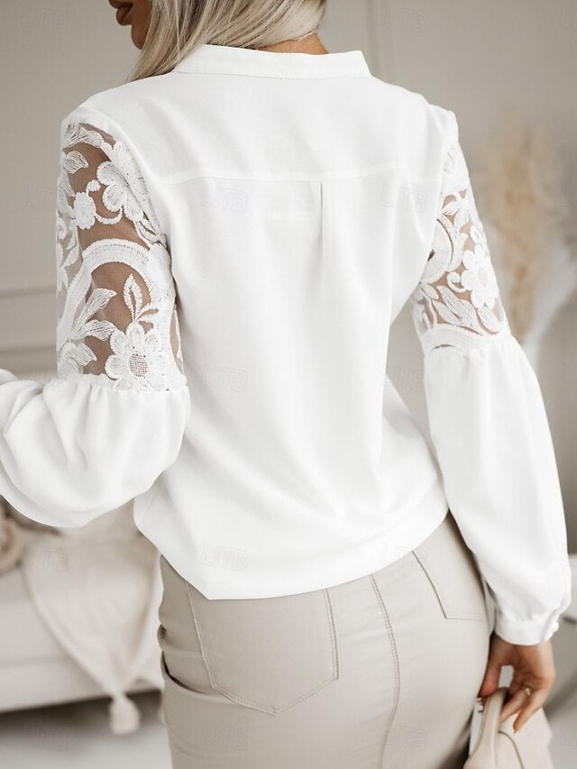 Women's Blouse Pleated Patchwork Solid Color Elegant
