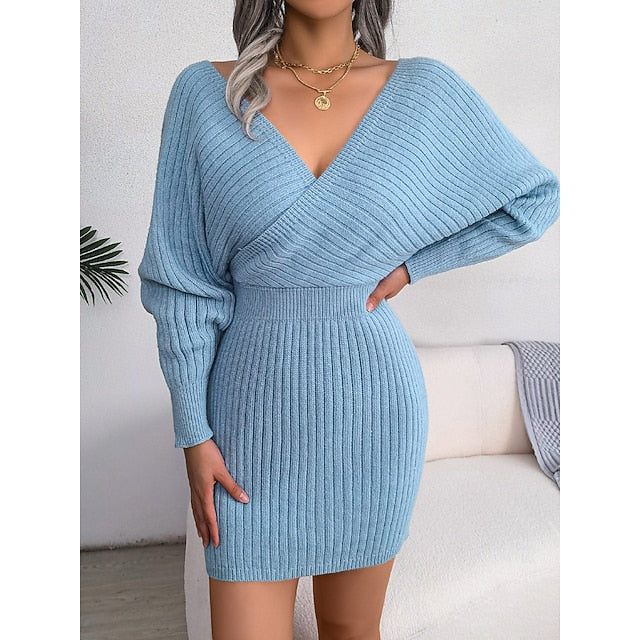 Women's Sweater Sweater Dress Casual Soft Pure Color Ribbed
