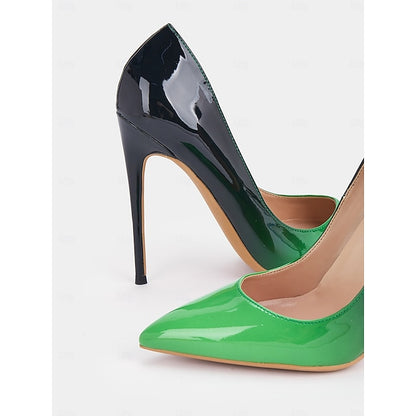 Toe Patent Leather Black Women's Pointed Green Pumps