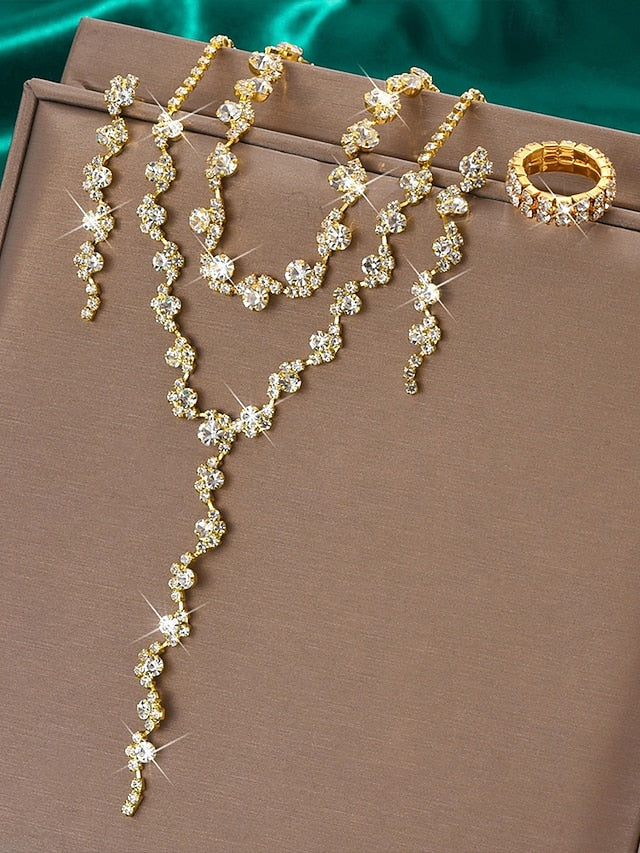 Jewelry Rhinestone Gold Set Necklace – Elegant