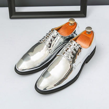 Gold – for Lace-Up Sleek Shoes Leather Men Patent Shiny