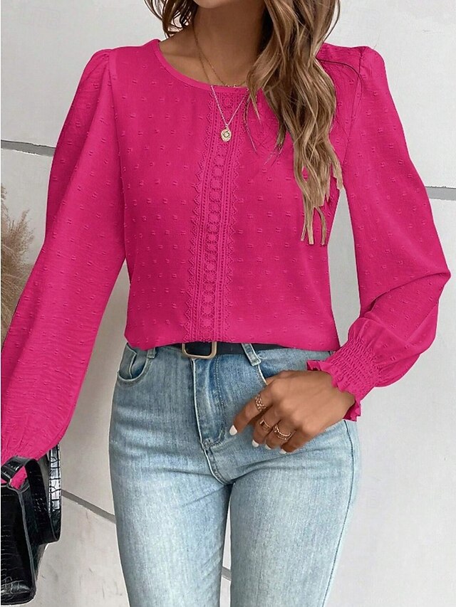 Women's Popover Shirt Casual Shirt Blouse Lace Patchwork