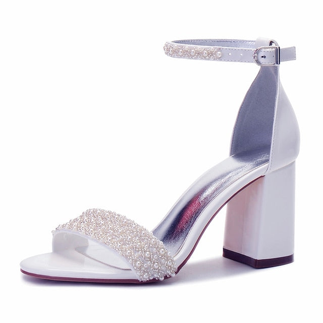 Strap Ivory Women's White Embellished Pearl Ankle Block