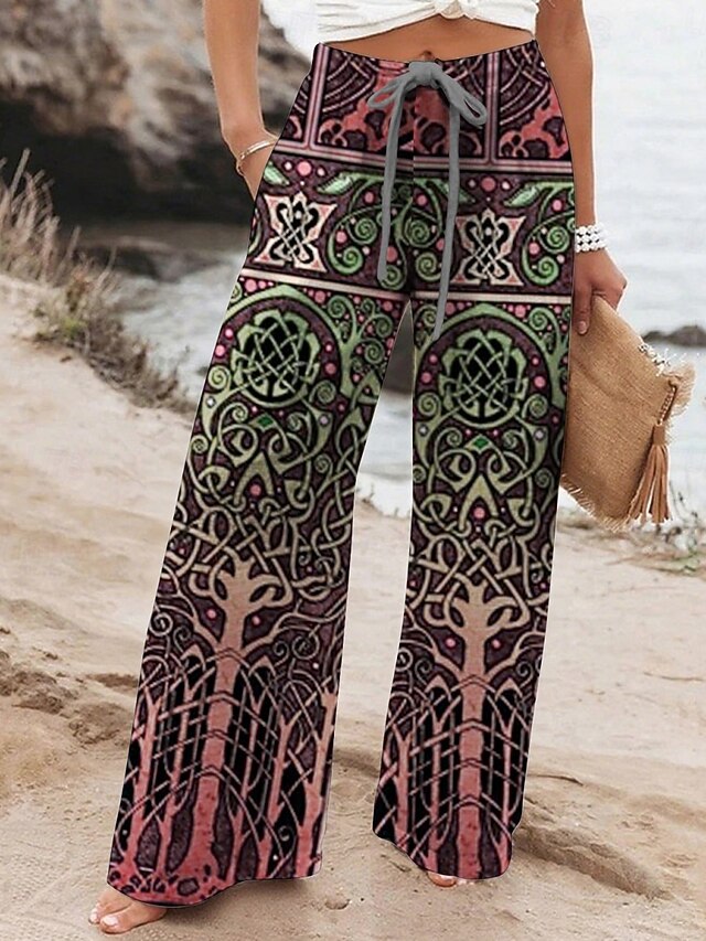 Women's Wide Leg Pants Trousers Vintage Ethnic Style Long