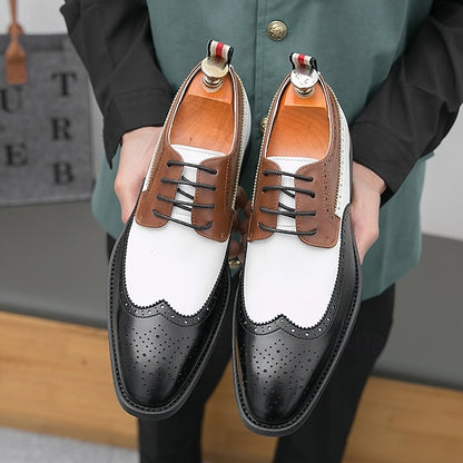 Wingtip Men's in Oxford Shoes Tri-Color Brogue Black