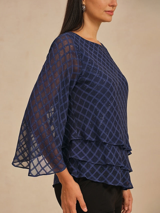 Women's Blouse Round Neck Textured Chiffon Burnout Fabric
