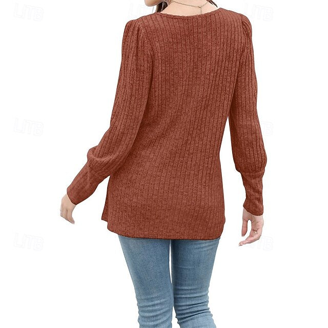 Women's Texture Blouse T Shirt Tee Top Buttons Plain