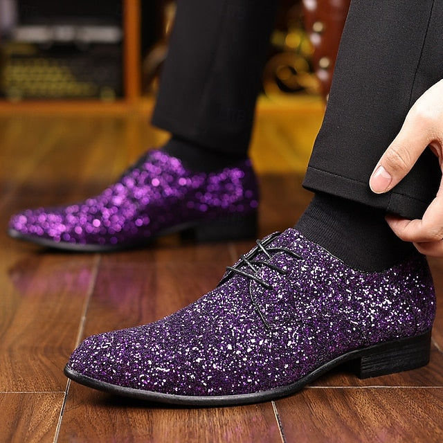Lace-up Shoes Bold Men's Glitter Party – Statement Purple