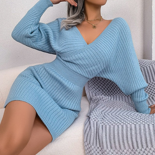 Women's Sweater Sweater Dress Casual Soft Pure Color Ribbed