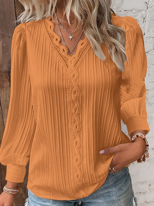 Women's Lace Shirt Lace Patchwork Solid Color Elegant