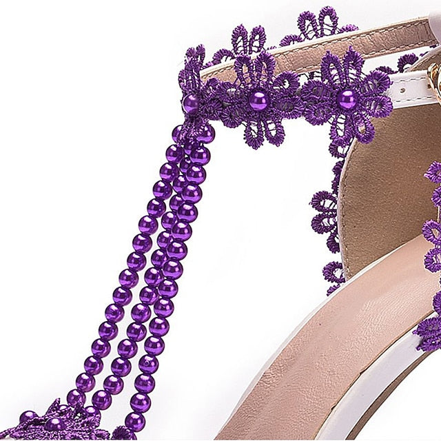 Shoes High Bridal Wedding Lace Heel Pointed Women's