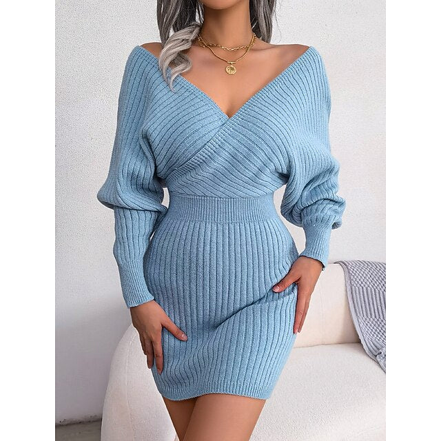 Women's Sweater Sweater Dress Casual Soft Pure Color Ribbed