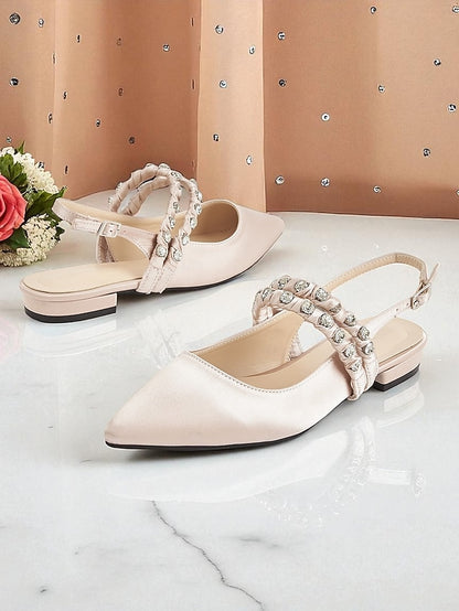Pointed Rhinestone Toe Women's - Slingback Flats Satin
