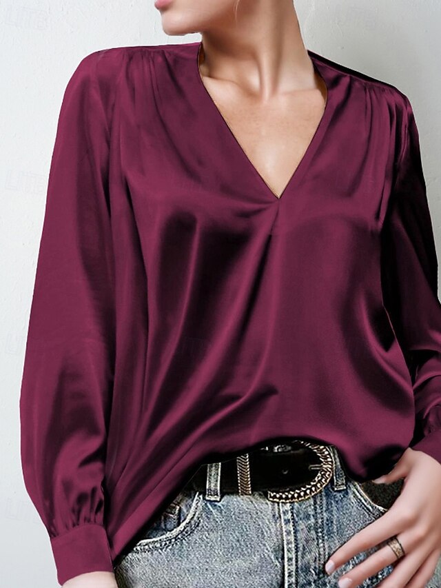 Women's Shirt Elegant Dressy Satin Top Ruched Plain Modern
