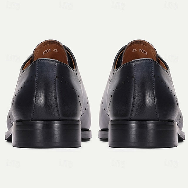 Shoes Blue Cowhide Classic Navy Genuine Oxford Men's